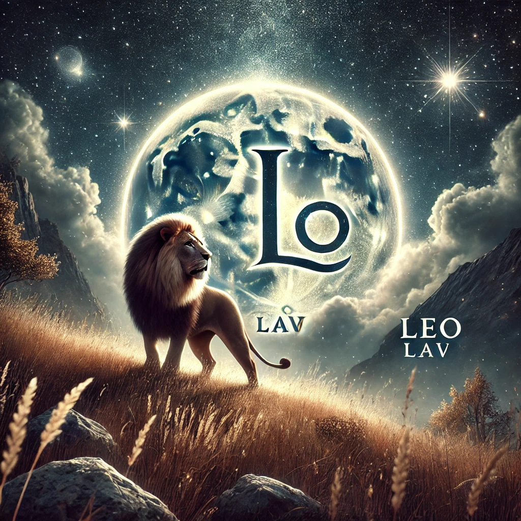 DALL·E 2025-12-17 14.44.56 – A mystical and atmospheric image representing the zodiac sign Leo (Lav in Croatian). A majestic lion stands proudly on a rocky hill under a starry nig